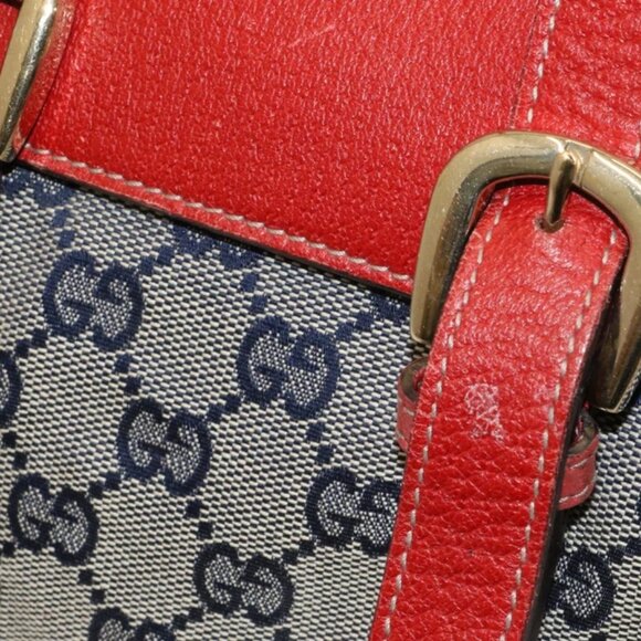 Gucci Vintage Red and Navy GG Monogram Satchel - Picture 7 of 14